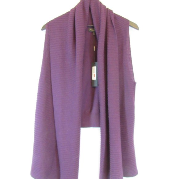 Donna Karan Sweaters - Donna Karan Purple Ribbed Sleeveless Open Front Wool Blend Cardigan Swea…